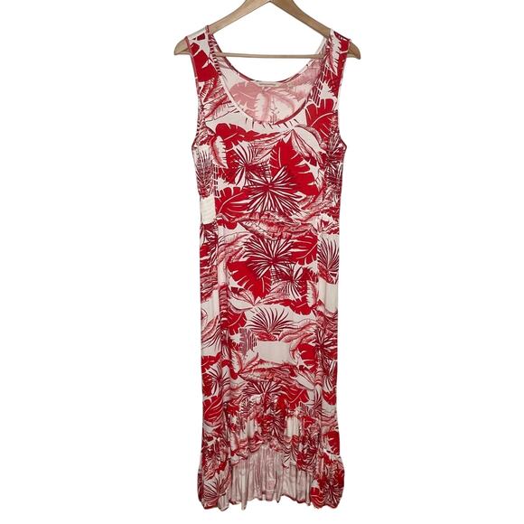 Soft Surroundings Womens Lilo Palm Print Maxi Dress S Red Tropical Resort Wear - Picture 2 of 9